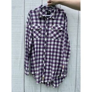 Harley Davidson purple white plaid long sleeve button-down buttonup medium shirt